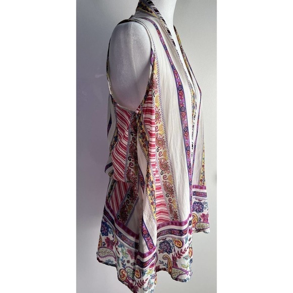 Parsley & Sage Sz S Artsy 100% Cotton Tunic Length Open Vest Colorful Pockets - Picture 2 of 7